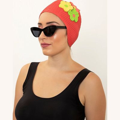 Hair accessories - Red Vintage 3 Flowers Swim Cap - KORES ACCESSORIES