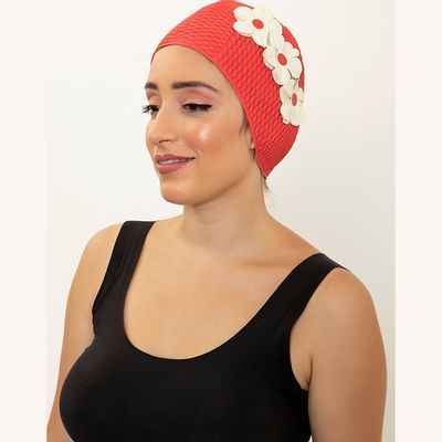 Hair accessories - Red Vintage 3 Flowers Swim Cap - KORES ACCESSORIES