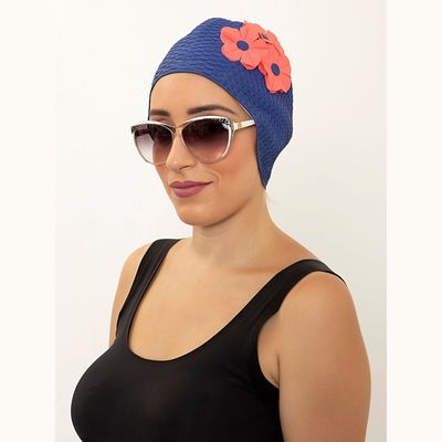 Hair accessories - Blue Vintage 3 Flowers Swim Cap - KORES ACCESSORIES