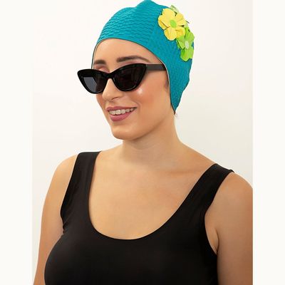 Hair accessories - Turqoise Vintage 3 Flowers Swim Cap - KORES ACCESSORIES