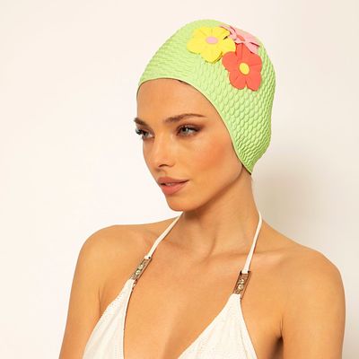 Hair accessories - Green Vintage 3 Flowers Swim Cap - KORES ACCESSORIES