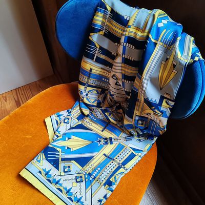 Scarves - Silk stole | The Mysterious Path | yellow and blue - MON LIEN ATELIER