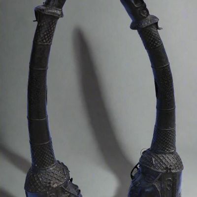 Unique pieces - Paire d'olifants en bronze, royaume du Benin, Nigeria - QUINTESSENCE AFRICAINE