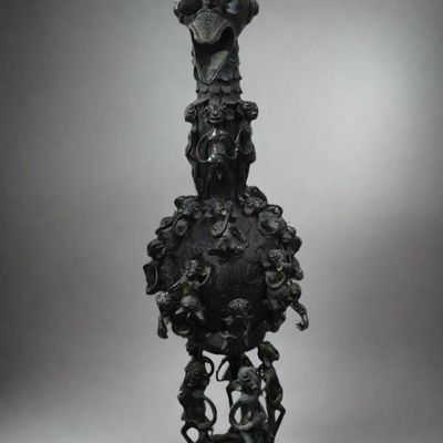 Unique pieces - Large bronze Bamoun royal aquamanile, Cameroon, Central Africa - QUINTESSENCE AFRICAINE