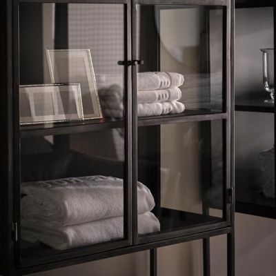 Walk-in closets - Laurance Display Cabinet - Black Metal Elegance with Dual Doors - FLAMANT