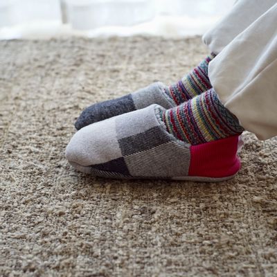 Socks - JAPAN MADE Reversible room shoes / Patchwork x Quilted boa - MERIPPA