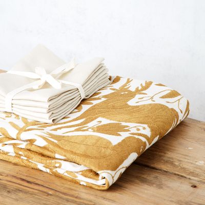 Autres décorations murales - Tapisserie brodée Tenango en moutarde et beige - HUAKAL