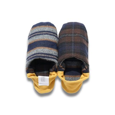 Chaussettes - JAPAN MADE Reversible room shoes / Cotton wool border x Dark check - MERIPPA