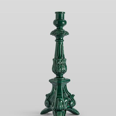 Céramique - CANDELABRO BAROCCO 1 FUOCO VERDE RAMINA 40 CM - CERAMICA BEVILACQUA