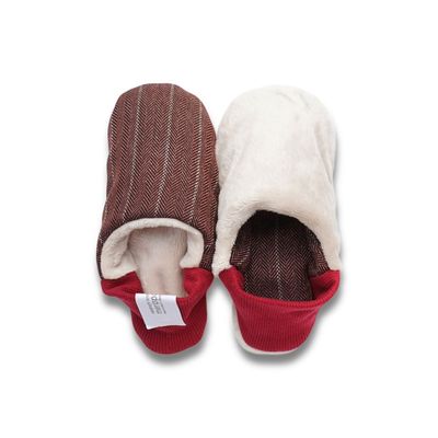 Chaussettes - JAPAN MADE Reversible room shoes / Tweed stripe x Micro boa - MERIPPA