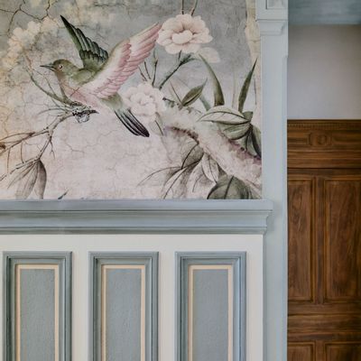 Revêtements muraux - Papier peint panoramique Les jardins de Nhi, bleu de Chine patiné - ANANBÔ WALL MURAL