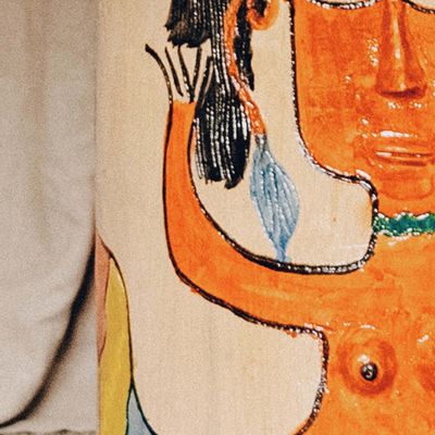 Coffee tables - Mermaid Painted Clay Side Table - HUAKAL