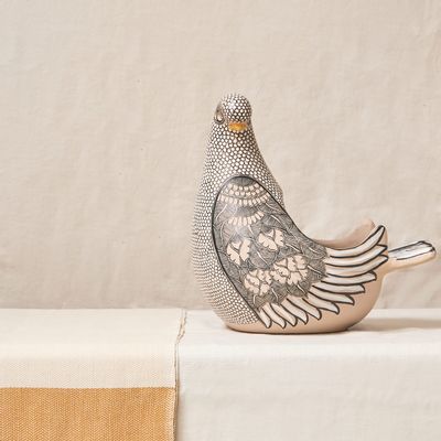 Objets de décoration - Colombe en argile peinte dans des tons gris - HUAKAL