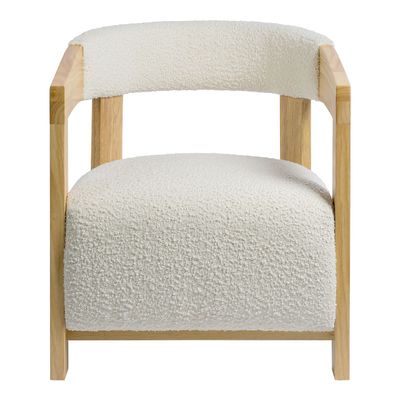 Armchairs - ARSÈNE armchair cream loop fabric rubberwood blond wood finish 60x66x66 - BLANC D'IVOIRE