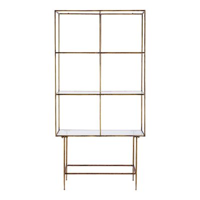 Bookshelves - ANATOLE bookcase glass and metal with golden brass finish 100x40x200 - BLANC D'IVOIRE