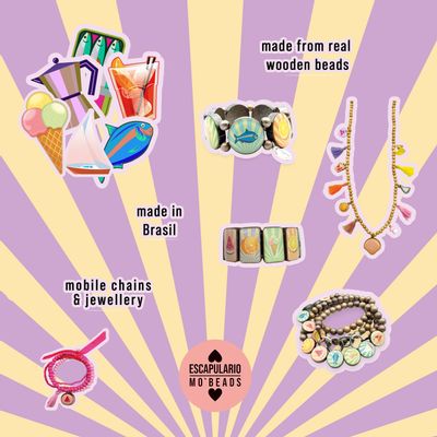 Jewelry - Mobile Phone Chain made of wooden beads in pastelmix - ESCAPULARIO / MOBEADS