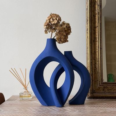 Vases - Le Duo de Vases Enlacés Ksar - Bleu mat - MAISON MARMOL