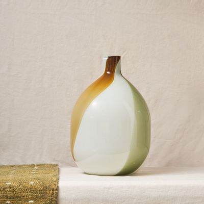 Verre d'art - Vase en verre soufflé en forme de bouteille en blanc et orange - HUAKAL