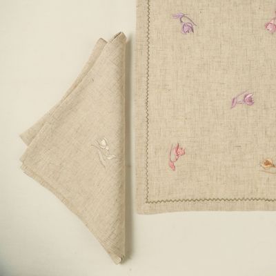 Table linen - Beige Sands Embroidered Linen Napkin Set - NINÉH