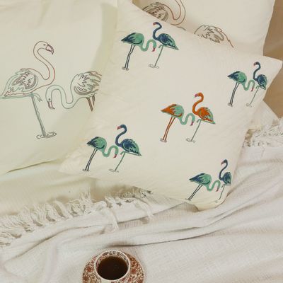 Comforters and pillows - Flamingo Dream Hand Block-Print Cushion Cover - NINÉH