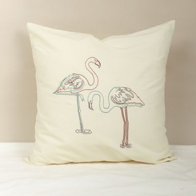 Fabric cushions - Flamingo Dream Embroidered Cushion Cover - NINÉH