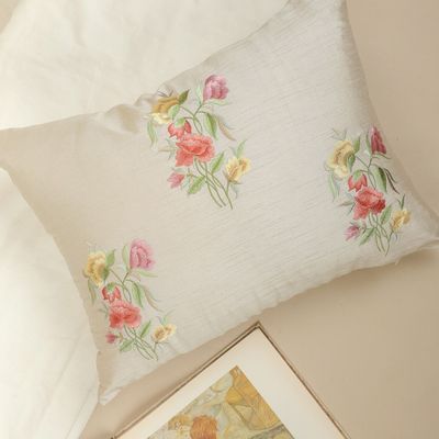 Fabric cushions - Champagne Garden Silk Lumbar Cushion Cover - NINÉH