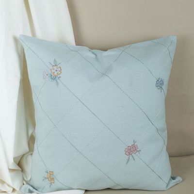 Fabric cushions - Blue Skies Embroidered Cushion Cover - NINÉH