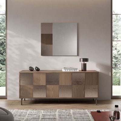 Sideboards - Ade, credenza 3 doors with hammered mirror and veneer woodworked wood - RC FURNITURE