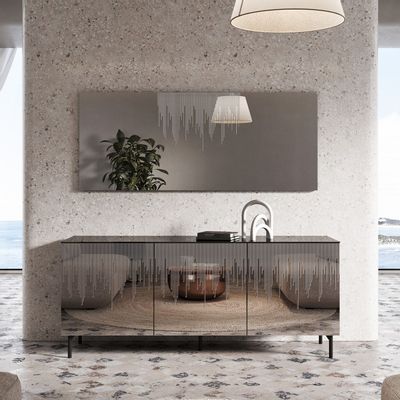 Buffets - Atena, crédence aux miroirs rainurés et aux élégantes surfaces laquées - RC FURNITURE