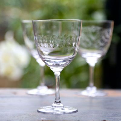 Cristallerie - A Set of Six Crystal Wine Glasses with Lens Design - THE VINTAGE LIST LTD