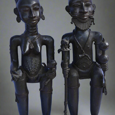 Sculptures, statuettes et miniatures - Couple royal Yoruba bronze, Nigeria - QUINTESSENCE AFRICAINE