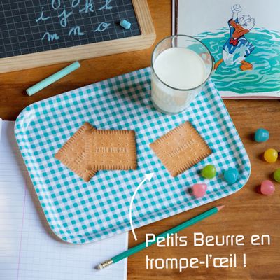 Children's mealtime - Rectangular wooden tray 27x20 cm - Trompe l'oeil Petits Beurre - MONBOPLATO