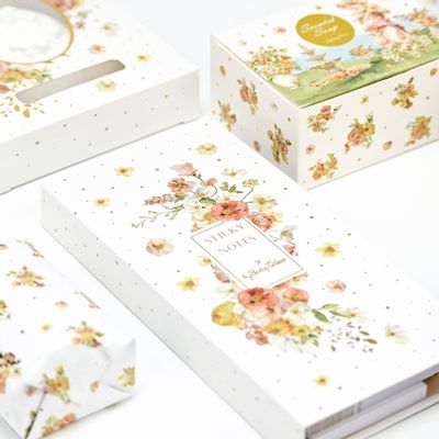 Stationery - Notebook with post it and pen Peach Flowers - SOAPTALES