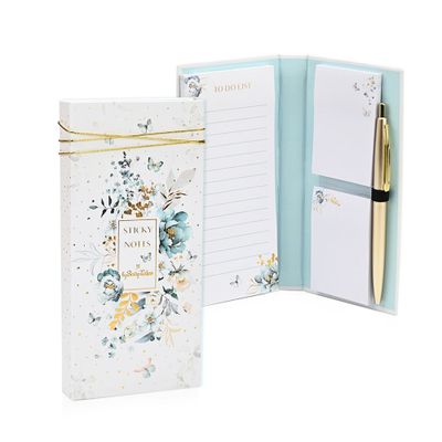 Stationery - Notebook with post it and pen Blue Flowers - SOAPTALES