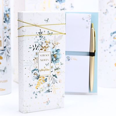 Stationery - Notebook with post it and pen Blue Flowers - SOAPTALES