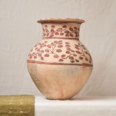 Vases - Painted clay vase in beige with terracotta details - HUAKAL