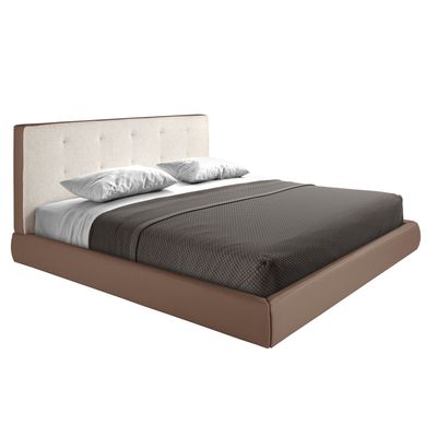 Beds - Brown fabric and brown eco-leather upholstered bed - ANGEL CERDÁ