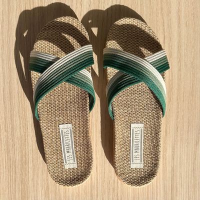 Homewear bien-être - LES MAURICETTES d'Alphonsine, claquettes croisées vertes - LES MAURICETTES