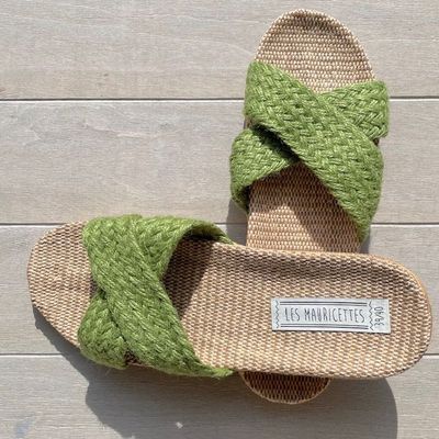 Shoes - LES MAURICETTES by Suzette, green rope flip-flops - LES MAURICETTES