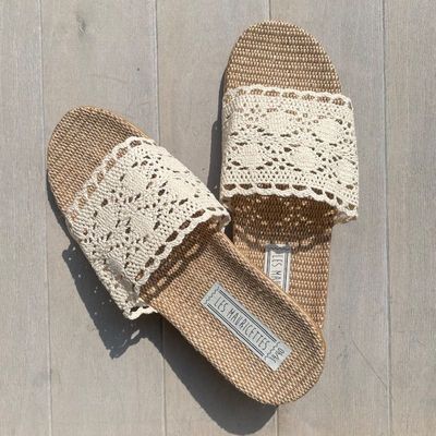 Shoes - Les Mauricettes de Louison, light ecru crochet flip-flops - LES MAURICETTES