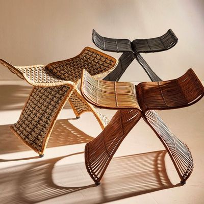 Stools - Rattan and wrought iron stool BUTTERFLY - CFOC