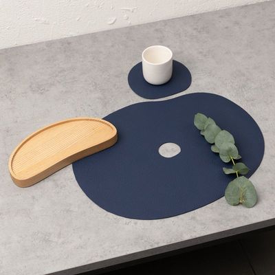 Dessous de plat - Set de table et dessous de verre en cuir, bleu foncé I MILLSTONES - NAMUOS