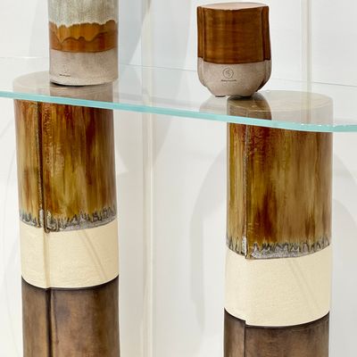 Céramique - CONSOLE EN GRÈS AVEC VERRE TREMPÉ - BRONZE - DI VINCENZO POUJOULA