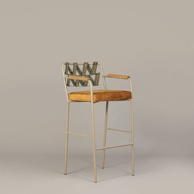 Chairs - Natiya Metal and Classic Tobacco Weave Bar Chair - NA'LAGO