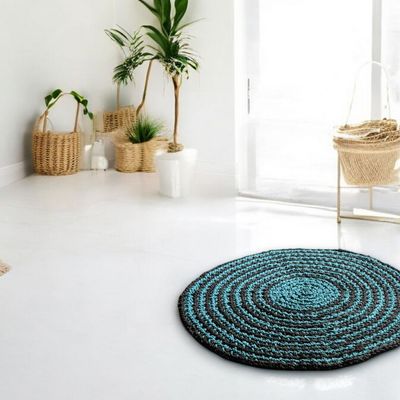 Tapis contemporains - Tapis bicolore Dublin — Tissu, finition turquoise/marron, crochet, 120 - MAISON ZOE