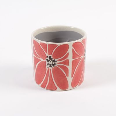 Ceramic - Ceramic planter with red flower D14cm H12.5cm - LE COMPTOIR.COM