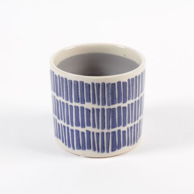 Ceramic - Ceramic pot holder with blue dash D14cm H12.5cm - LE COMPTOIR.COM