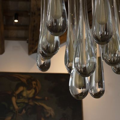 Hanging lights - Crystal Glass Drop Pendant with 24kt Gold Leaf - BOTTEGA VENEZIANA