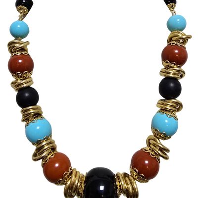 Jewelry - Collier plaqué or avec turquoise noire et corail - L'OFFICIEL SRL