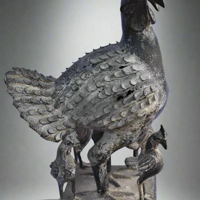 Sculptures, statuettes et miniatures - Figure de Coq Benin OKPA Bronze, Ife, Nigeria - QUINTESSENCE AFRICAINE